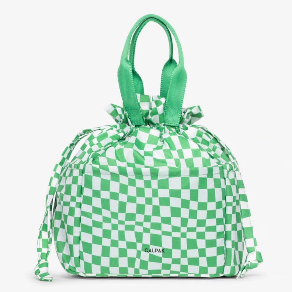 Calpak Green Checkered Tote Bag